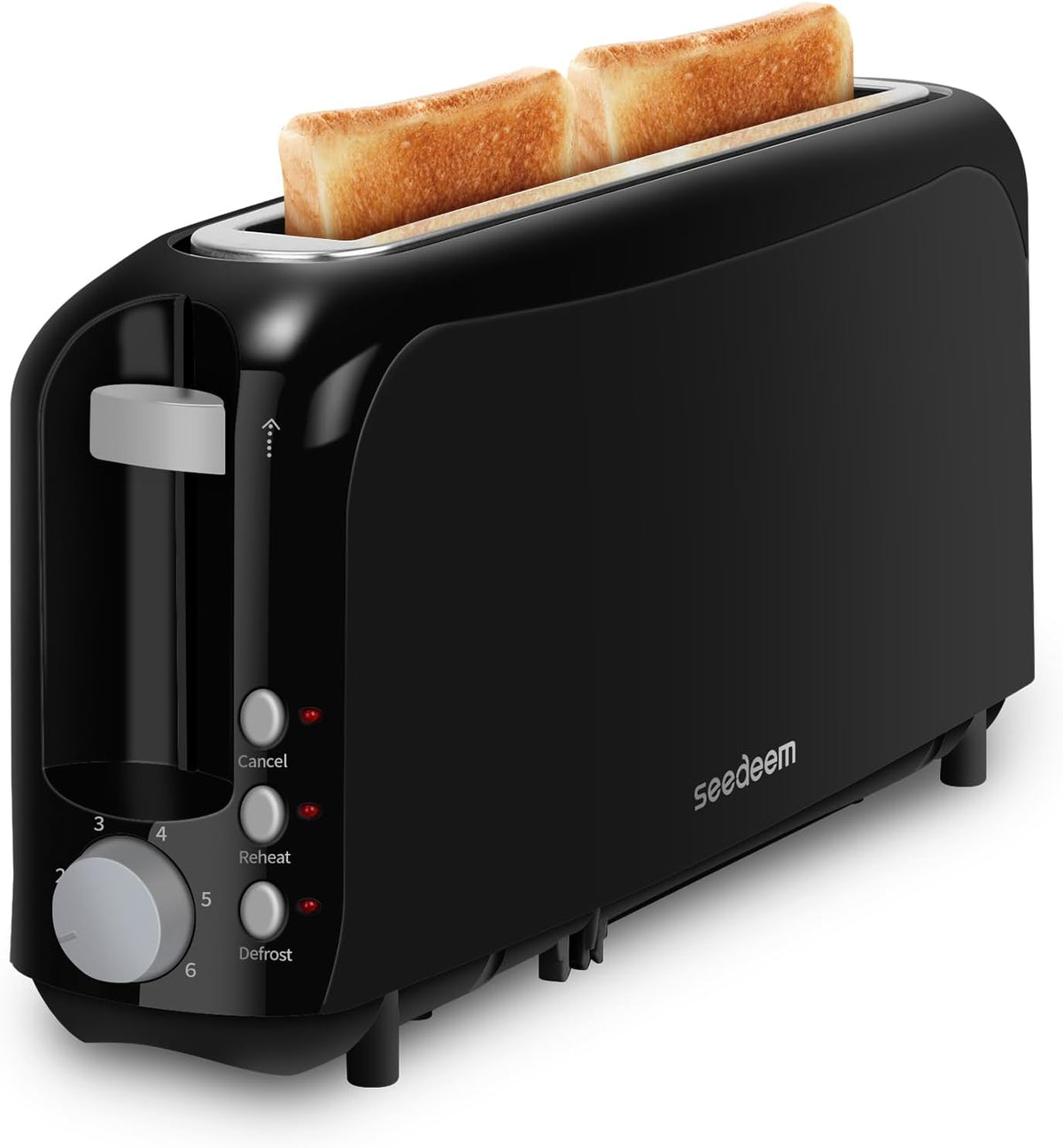 2-Slice Slim Toaster with Long Slot – 10" Wide Bread Slot, 6 Browning Settings, Reheat, Defrost & Cancel, 750W, Removable Crumb Tray