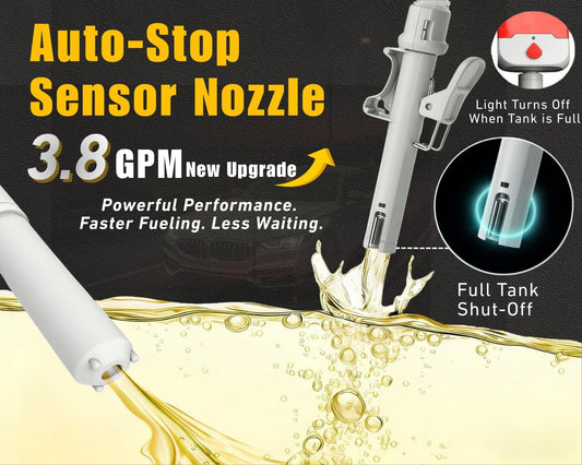 Automatic Fuel Transfer Pump – 3.8 GPM Electric Gas Can Pump with Auto-Stop, 51" Hose & 4 Adapters, USB-C or 4 AA Battery Powered