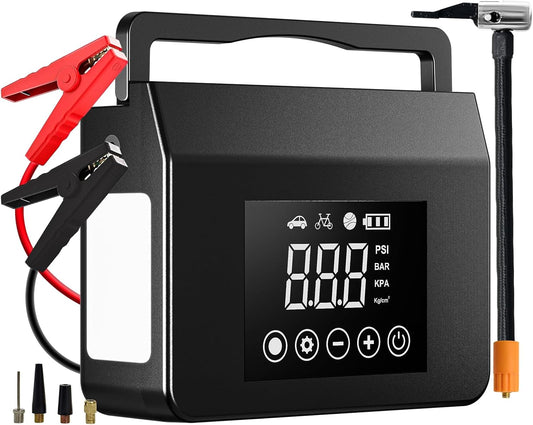 4000A Portable Car Jump Starter with Air Compressor – 150PSI Tire Inflator, 15000mAh Power Bank, 12V Battery Booster with LED Flashlight & USB-C