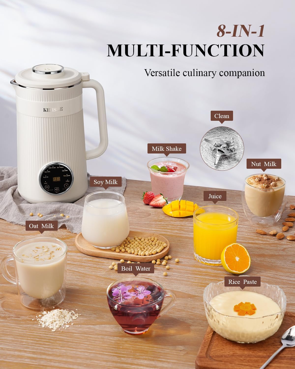 32oz Automatic Nut Milk Maker – 8-in-1 Plant-Based Milk Maker with Self-Cleaning, No-Soak Blending, Delay Start & Keep Warm for Almond, Soy, Oat, Coconut & Rice