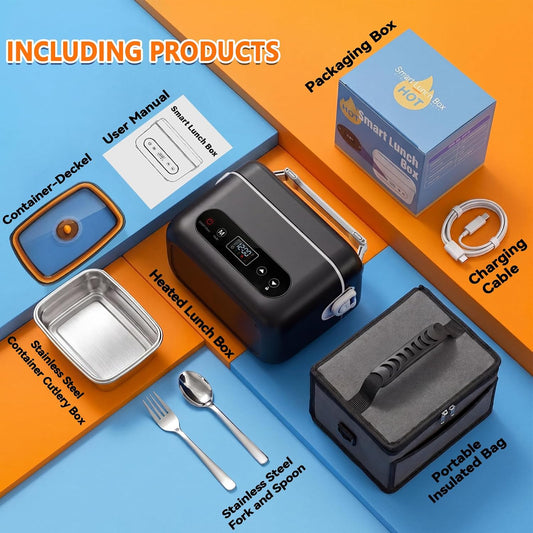 Cordless Heated Lunch Box – 1.2L Electric Food Warmer with 5-Sided Heating, 220°F Max, 12000mAh Rechargeable Battery, Smart Timer & Stainless Steel Container
