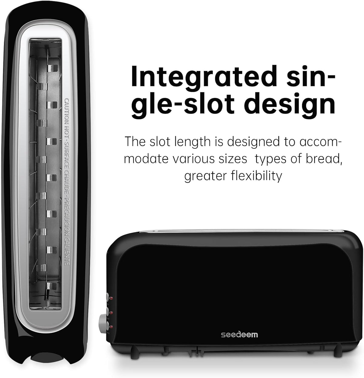 2-Slice Slim Toaster with Long Slot – 10" Wide Bread Slot, 6 Browning Settings, Reheat, Defrost & Cancel, 750W, Removable Crumb Tray