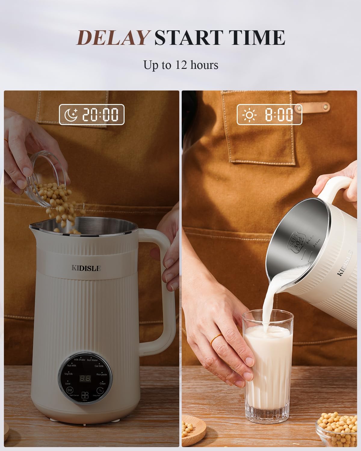 32oz Automatic Nut Milk Maker – 8-in-1 Plant-Based Milk Maker with Self-Cleaning, No-Soak Blending, Delay Start & Keep Warm for Almond, Soy, Oat, Coconut & Rice