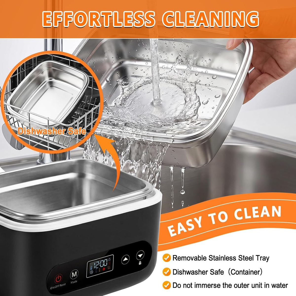 Cordless Heated Lunch Box – 1.2L Electric Food Warmer with 5-Sided Heating, 220°F Max, 12000mAh Rechargeable Battery, Smart Timer & Stainless Steel Container