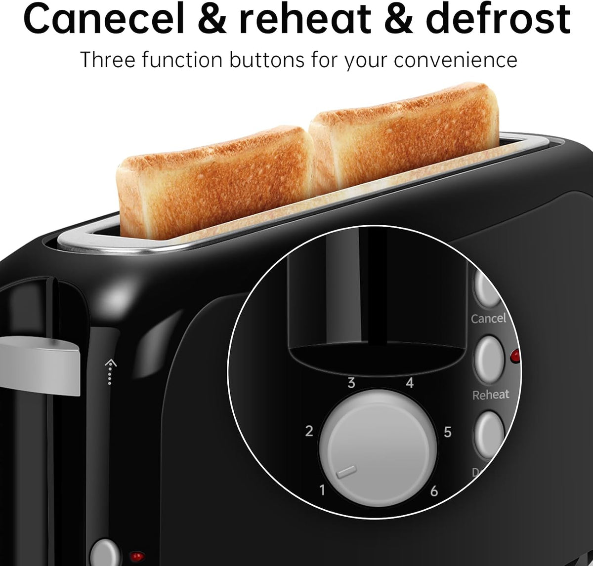 2-Slice Slim Toaster with Long Slot – 10" Wide Bread Slot, 6 Browning Settings, Reheat, Defrost & Cancel, 750W, Removable Crumb Tray