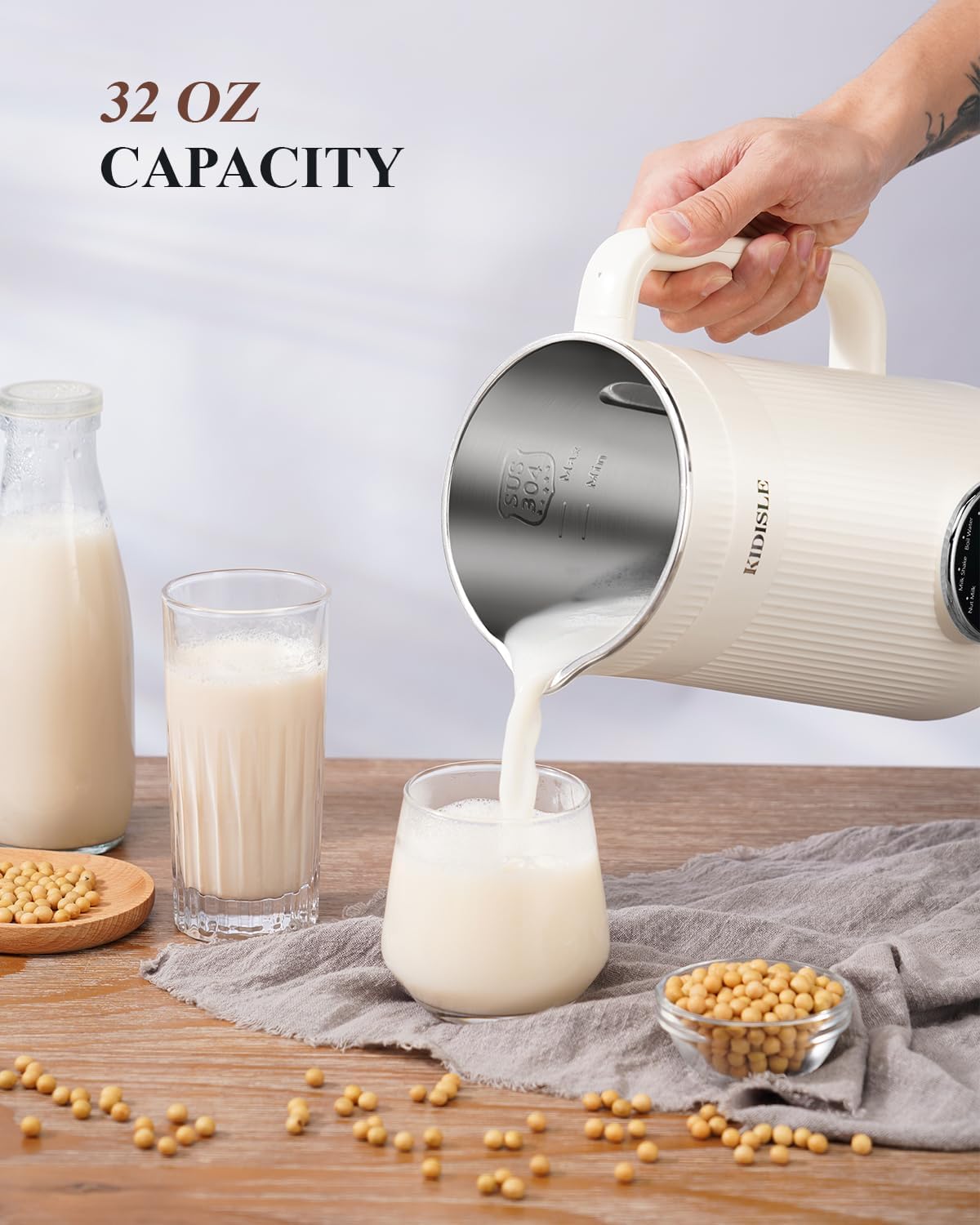 32oz Automatic Nut Milk Maker – 8-in-1 Plant-Based Milk Maker with Self-Cleaning, No-Soak Blending, Delay Start & Keep Warm for Almond, Soy, Oat, Coconut & Rice