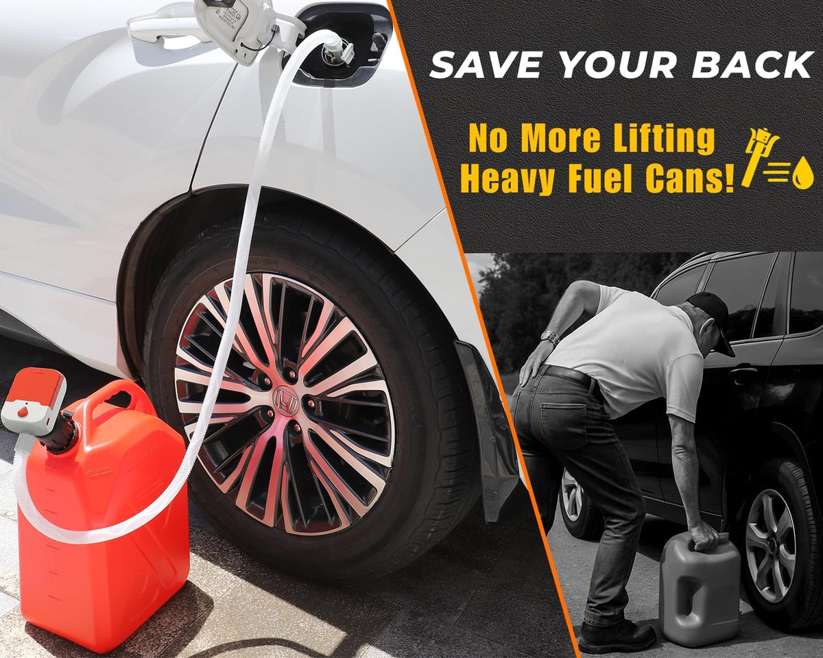 Automatic Fuel Transfer Pump – 3.8 GPM Electric Gas Can Pump with Auto-Stop, 51" Hose & 4 Adapters, USB-C or 4 AA Battery Powered