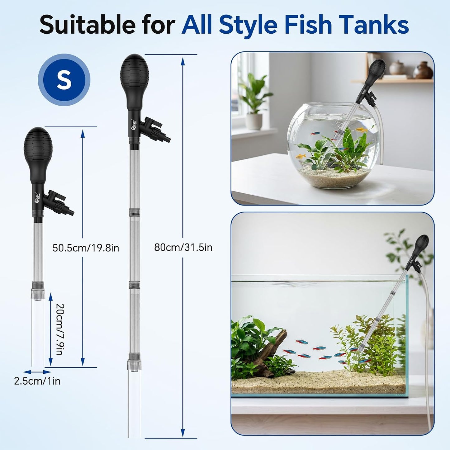 Aquarium Gravel Vacuum Cleaner – Adjustable Siphon Water Changer with 6.5FT Hose for Fish Tank Cleaning, Gravel & Sand Washing