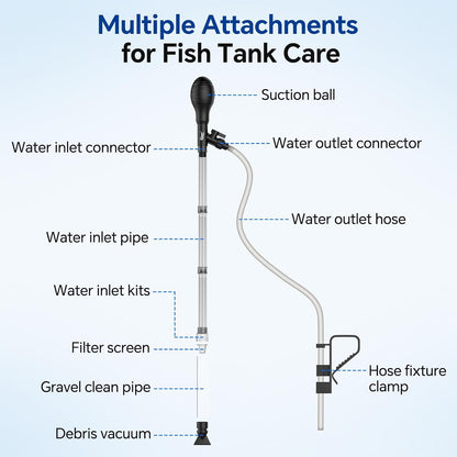 Aquarium Gravel Vacuum Cleaner – Adjustable Siphon Water Changer with 6.5FT Hose for Fish Tank Cleaning, Gravel & Sand Washing