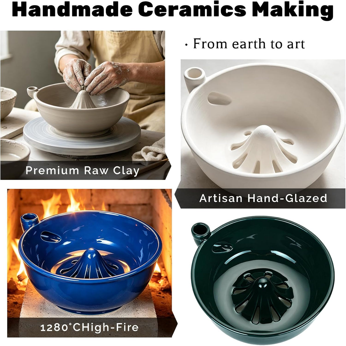 Ceramic Berry Washing Bowl Self-Rinsing Fruit Colander with Auto-Spin Swirl Drainage