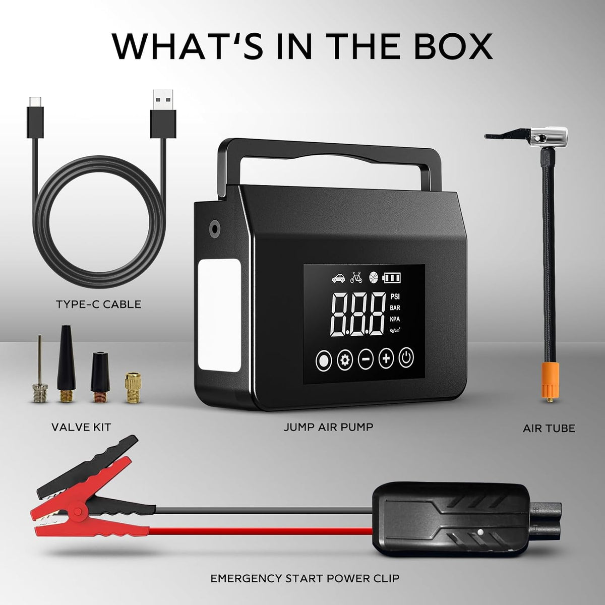 4000A Portable Car Jump Starter with Air Compressor – 150PSI Tire Inflator, 15000mAh Power Bank, 12V Battery Booster with LED Flashlight & USB-C