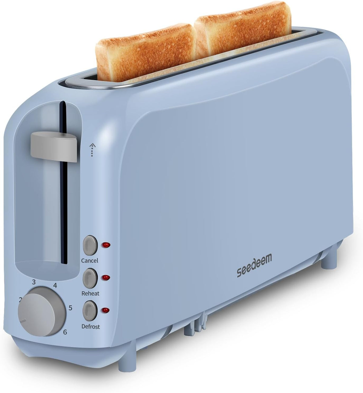 2-Slice Slim Toaster with Long Slot – 10" Wide Bread Slot, 6 Browning Settings, Reheat, Defrost & Cancel, 750W, Removable Crumb Tray